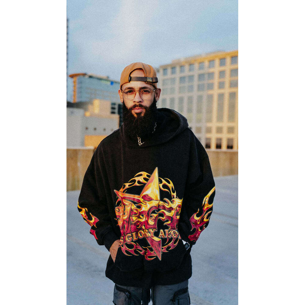 American fashion trend new flame print hip-hop loose fitting men's and women's couple hoodie