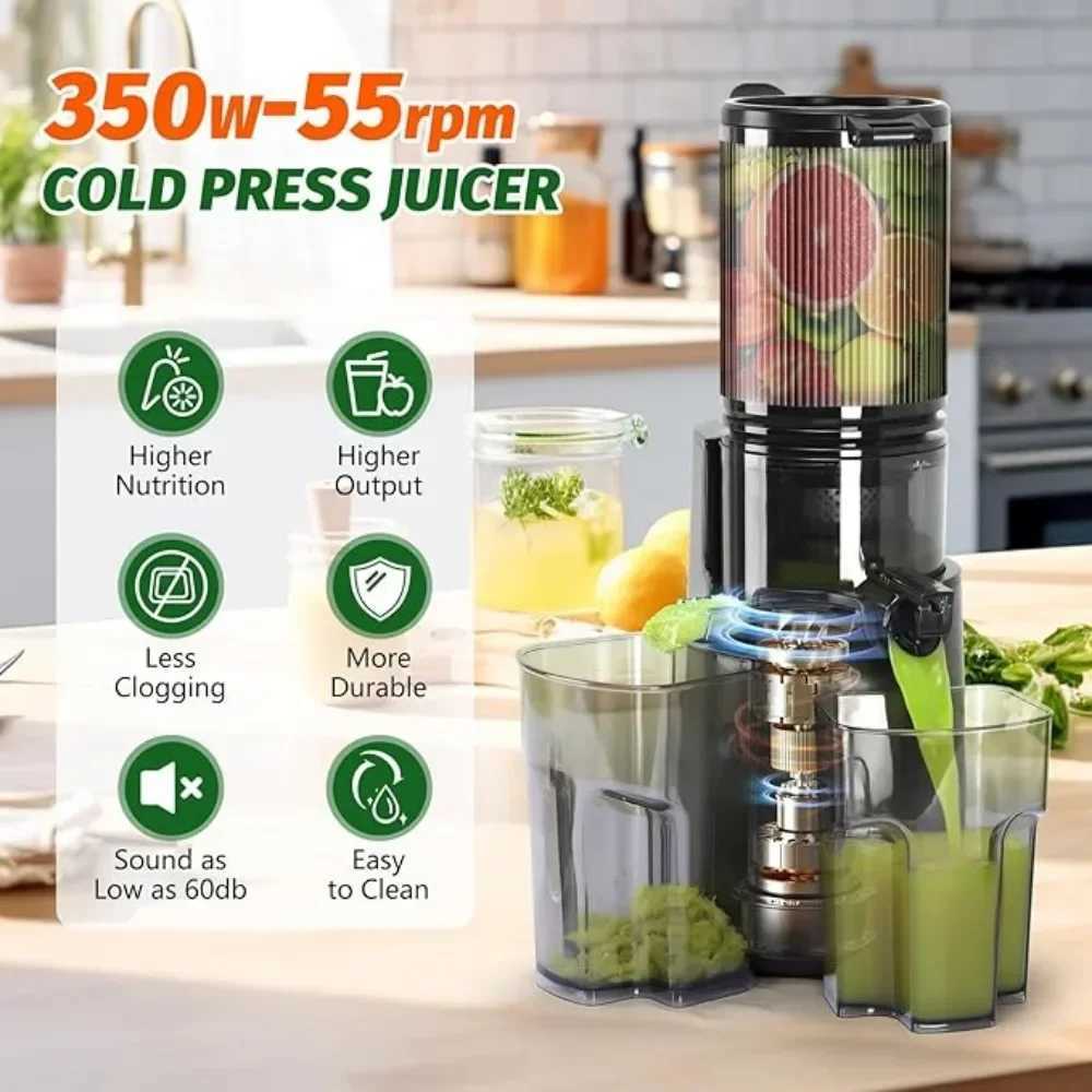 Cold Press Juicer with Blade-less Slow Masticating Juicer Machines 5.3 350W Juice Extractor Machine Easy To Clean JuicerXJ241227