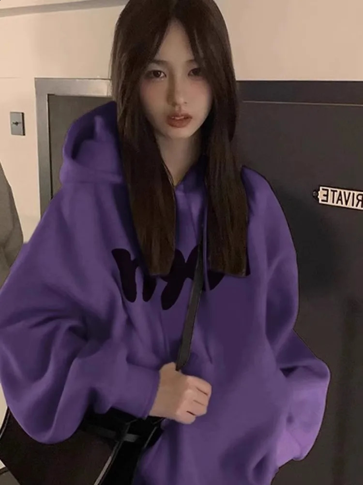 Purple hooded womens sportswear spring and autumn thin long sleeves oversized high-end niche American retro loose jacket 241223