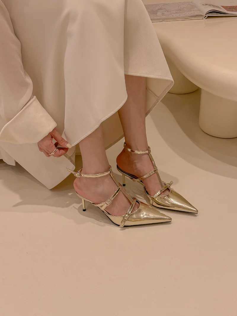 High Quality New Minimalist High Heels Womens Fashion Gold Silver Pointed Womens Elegant Thin High Heels Hollow High Heels T241227