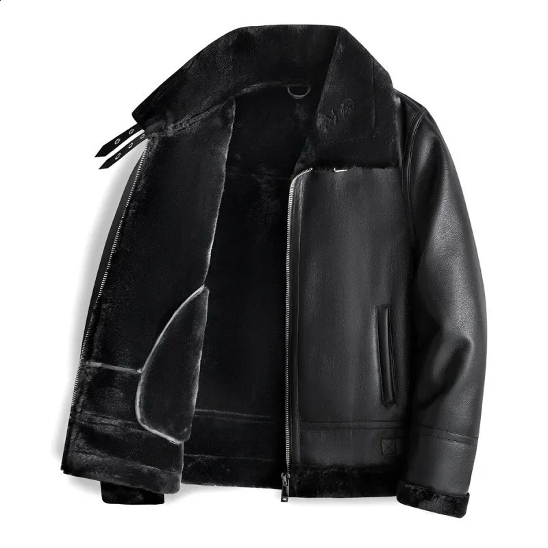 Thickened Warm Sheepskin Leather Coat Mens Fur Lamb Wool Cashmere Jackets 241220