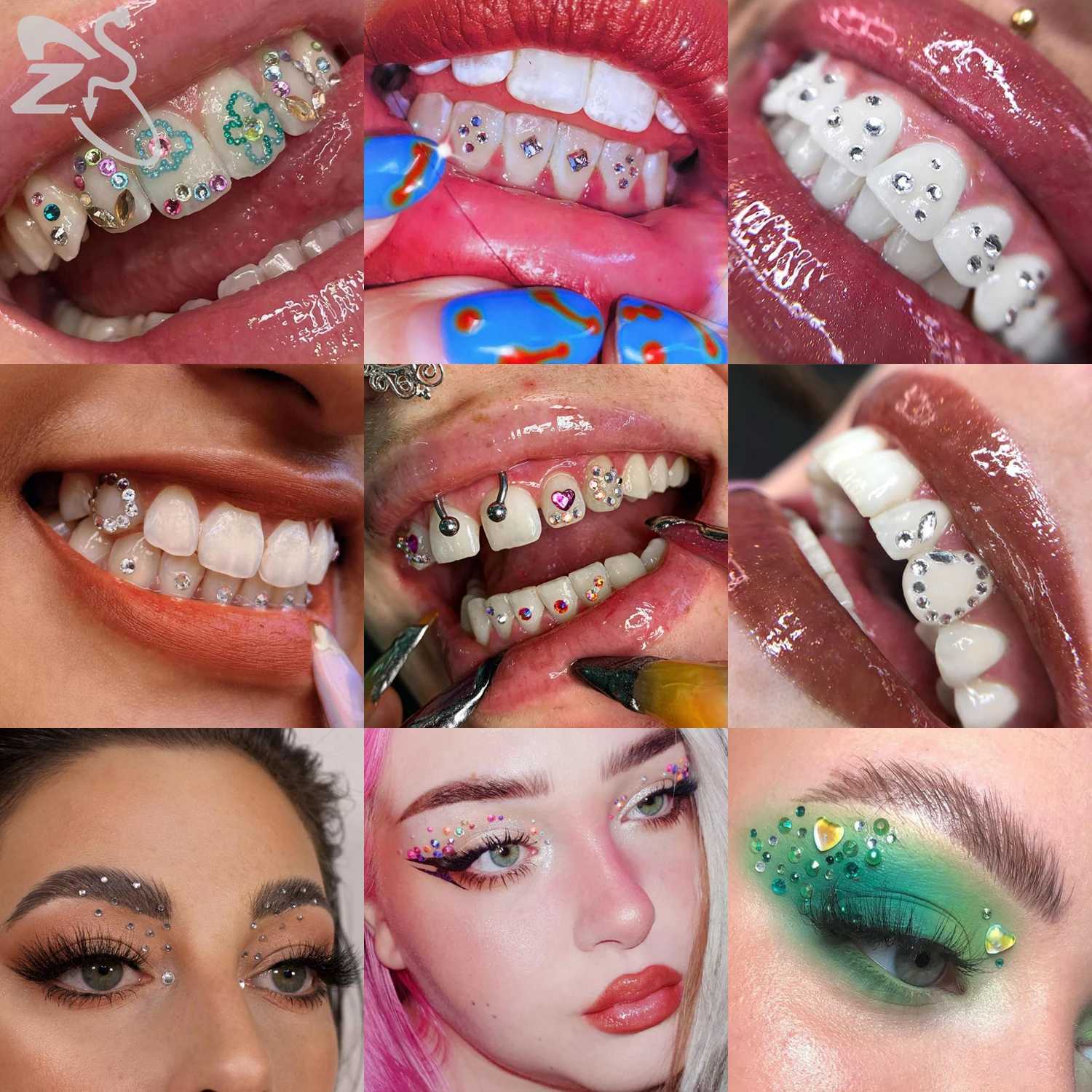 ZS 50-pcs/lot Rhinestone Tooth Gem Bling Dental Teeth Jewelry CZ Crystal Heart Butterfly Gems Stones Colorful Decoration W241227