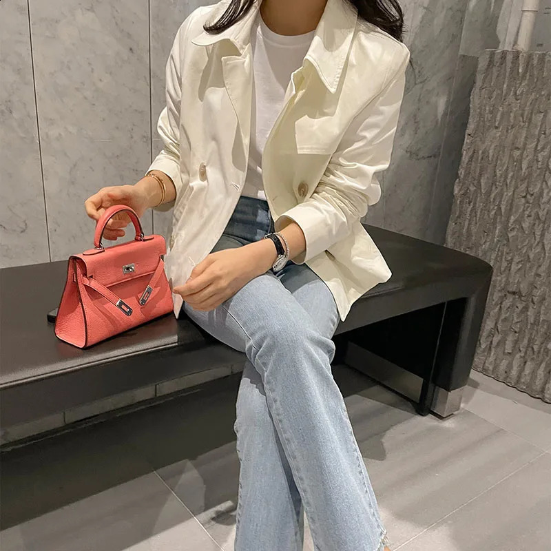 Lucyever Vintage Simple Short Trench Coat Women Fashion Streetwear Double-Breasted Jackets Woman Solid Loose All-Match Outerwear 241226