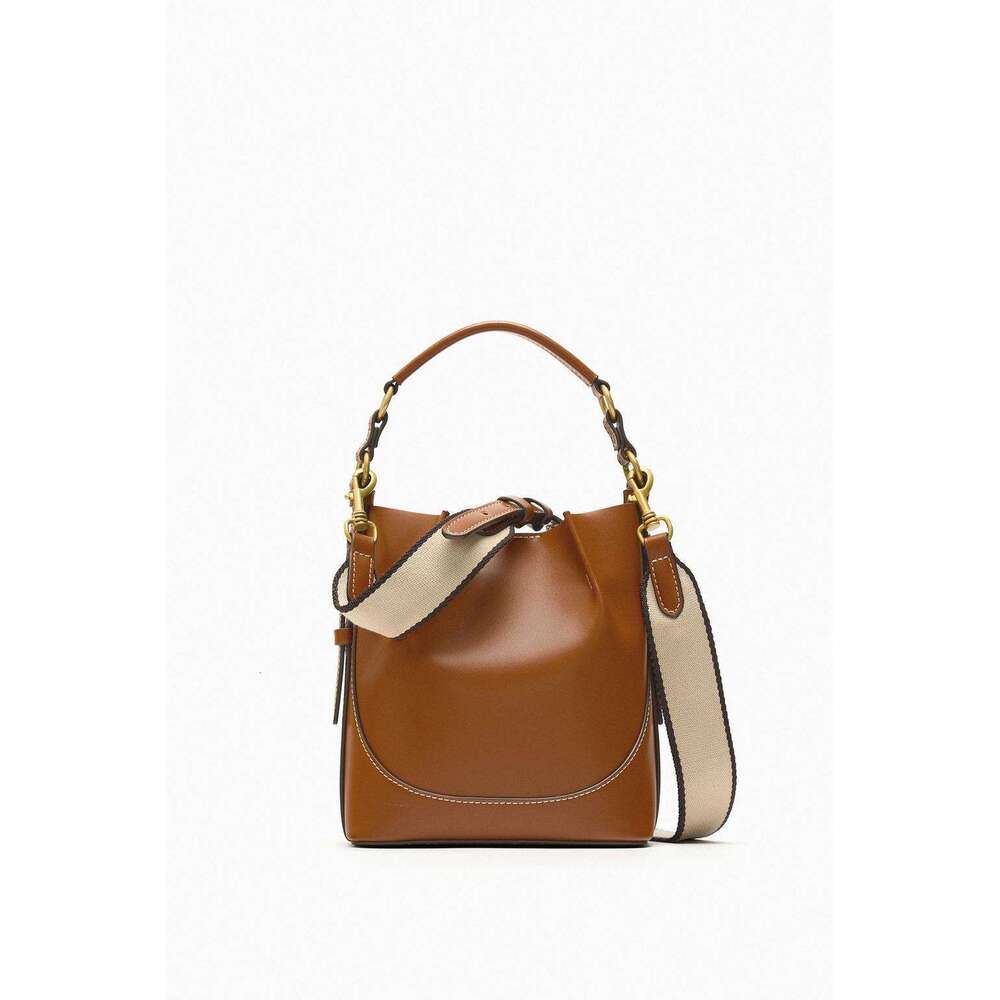 Women's Bags Women's New Large Capacity Wide Strap Single Shoulder Handbag With Bundle Mouth Handheld Crossbody Bucket Bag