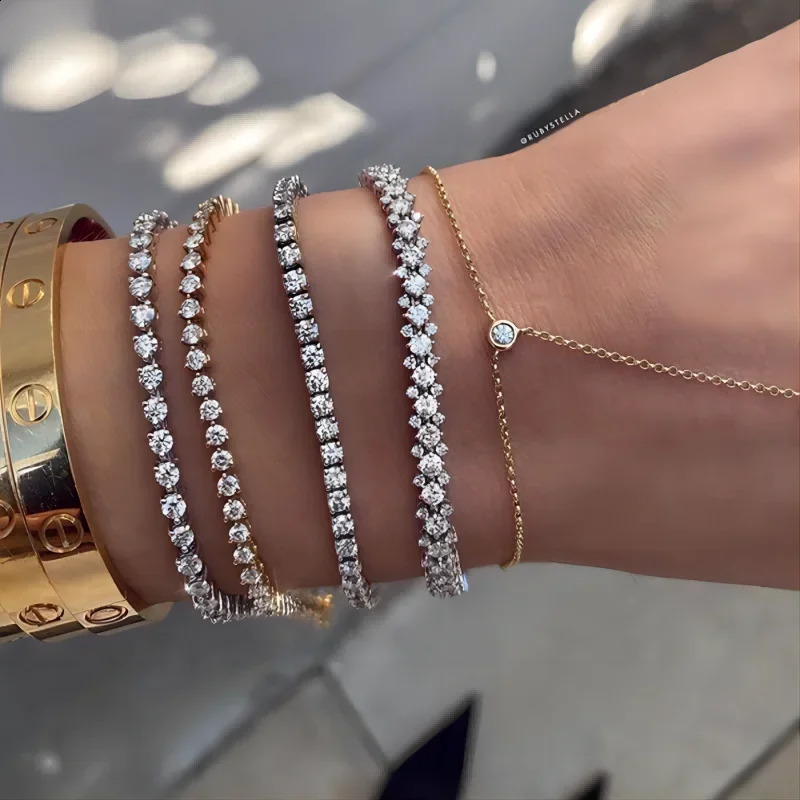 Geometric CZ Tennis Bracelet for Women Paved Different Shape Rainbow 5A Zirconia Stone Chains Bracelets Fashion Jewelry 241227