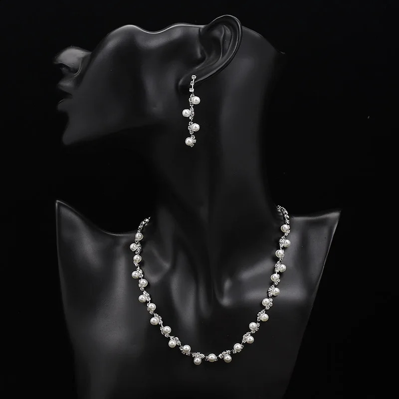 BLIJERY Fashion Simulated Pearl Crystal Bridal Simple Women Choker Necklace Earrings Bracelet Wedding Jewelry Sets 241227 Z260313
