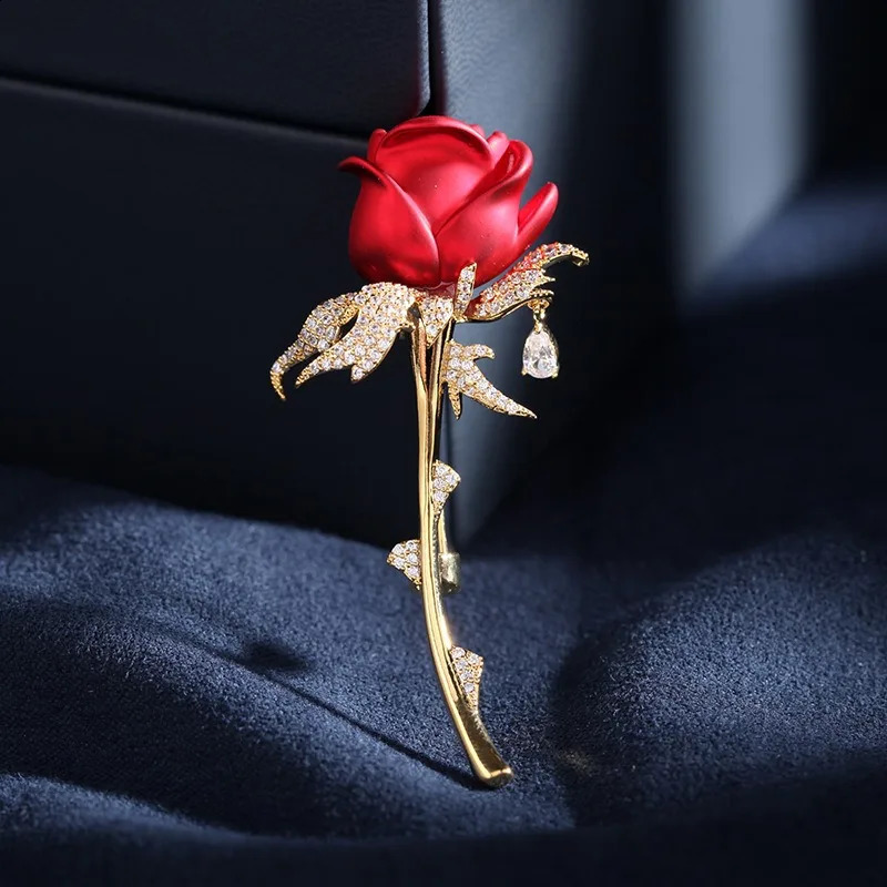Zircon chest flower brooch pin gifts for women woman wicked high-end zircon pin coat accessory red rose brooches 241227