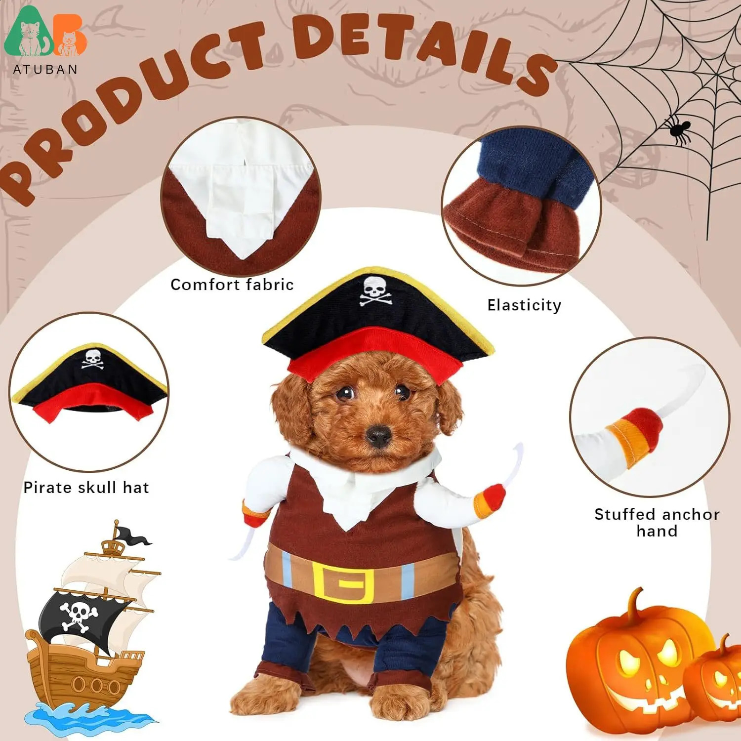 2Pc Cowboy Rider Dog Costume Knight Style Pet Costume with Doll and Hat Funny Halloween Costumes for Pet Clothes Cosplay Apparel 241225