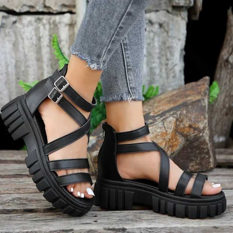High Quality Chunky High Heels Roman Sandals for Women Summer Ankle Strap Plarform Sandals Woman Strap Thick Heeled Party Shoes T241227