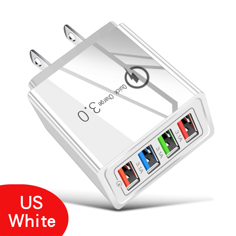 4 USB Mobile Phone Home Charger 3A Color Multi Port Charging LED Light Standard Tablet Plug