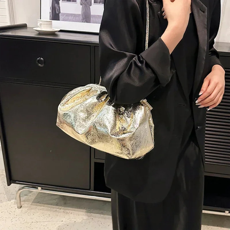 Small Womens Leather Silver Cloud Bag Female Gold Crossbody Bag Ladies Party Clutch Purse Female Handbags241226