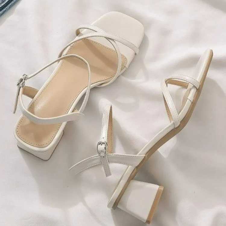 High Quality Womens Sandals Summer Footwear High Heels Luxury Designer Shoes Block Heel Low and Elegant Casual Medium Dresses on Offer Black T241227