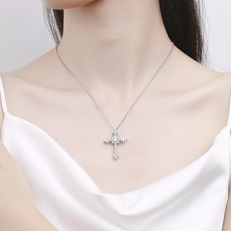 Luomansi 051CT D Color Cross Necklace Passed the Diamond Test S925 Silver Fine Jewelry Party Birthday Gift 241226