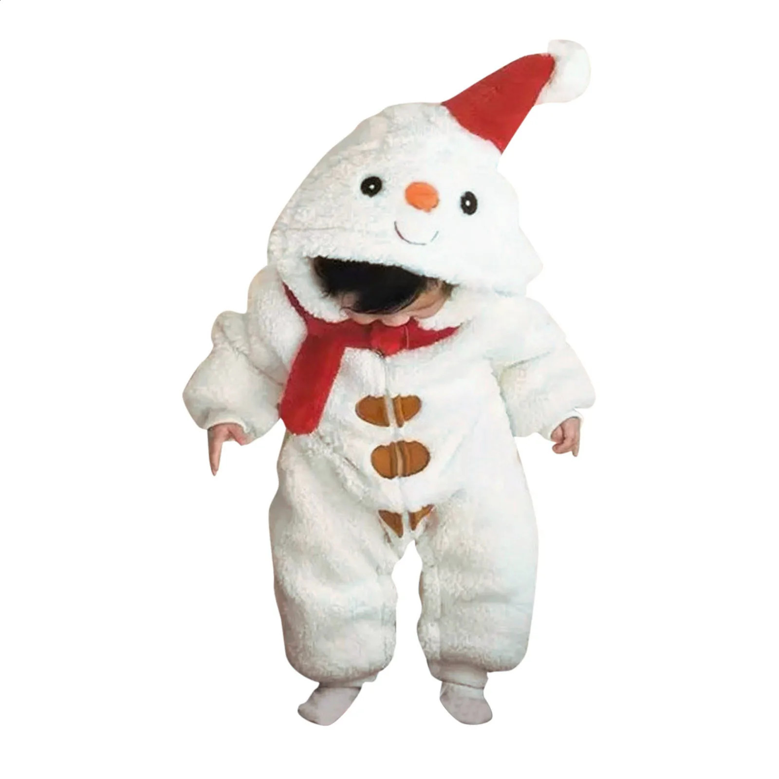 Infant Boys Girls Christmas Costumes Fleece Thick Long Sleeve Romper Cartoon Snowman Cosplay Hooded Jumpsuits For 3 6 12 Months 241226