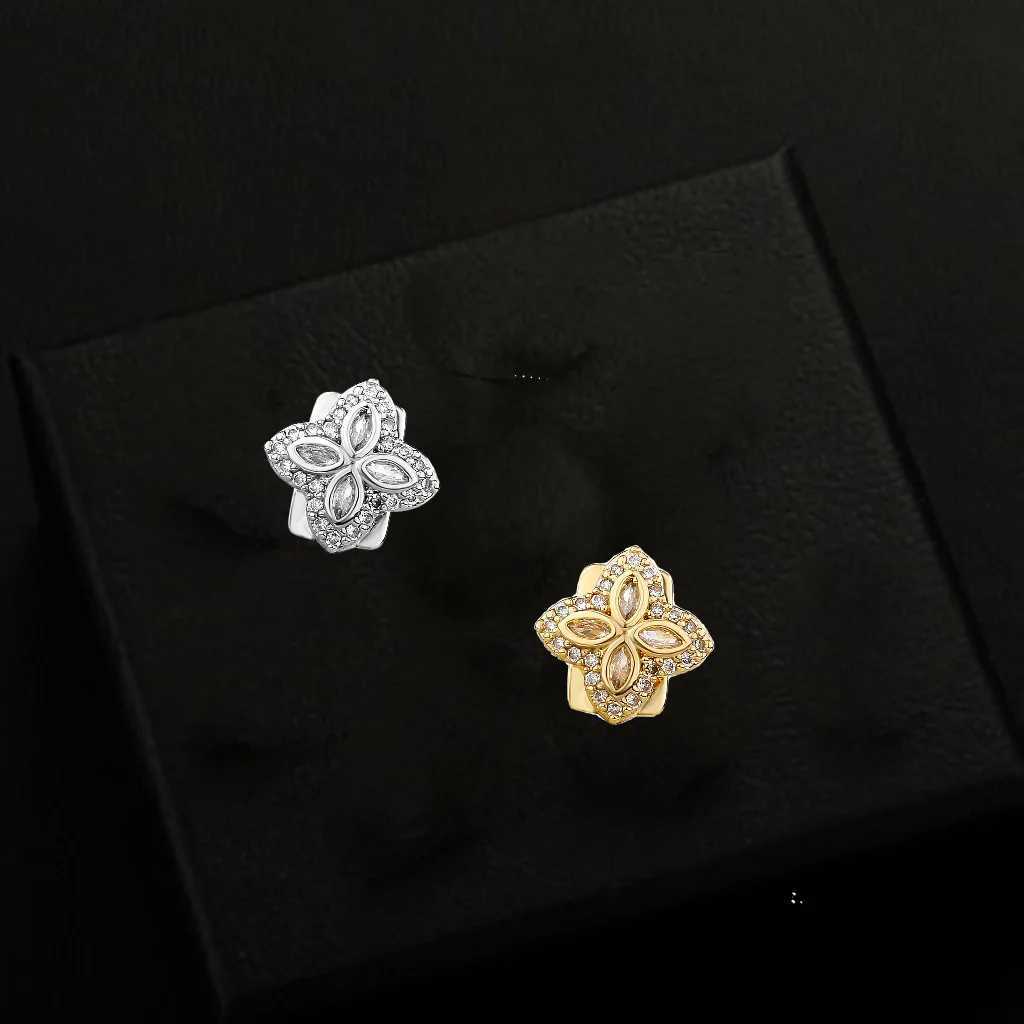 Gold Silver Color Single Flower d Out Grillz Teeth Men Women Hip Hop Bling Tooth Grills Cs Fashion Jewelry W241227