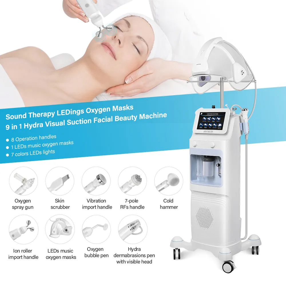 9 in 1 PDT Oxygen Mask Aqua Face Dermabrasion Face Aqua Peeling beauty Beauty Machine for Skin Rejuvenation Visual Bubble Exfoliating Skin Care
