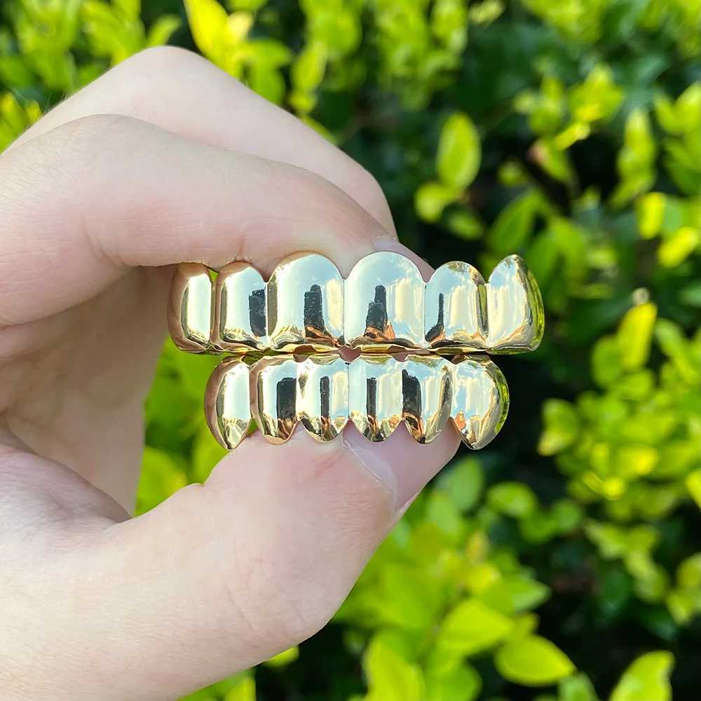 Rachelz Classic Fashion 6/6 Teeth Grillz Hip Hop 14K Gold Plated Teeth Cs Decorative Bracket Mens Jewelry Dental Grill W241227