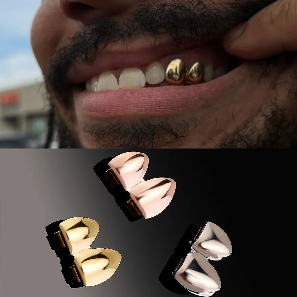 RACHELZ Hip Hop Double Glossy Teeth Gold Silver Color Tooth Caps Fangs Dental Grills For Women Men Jewelry Cosplay 241225