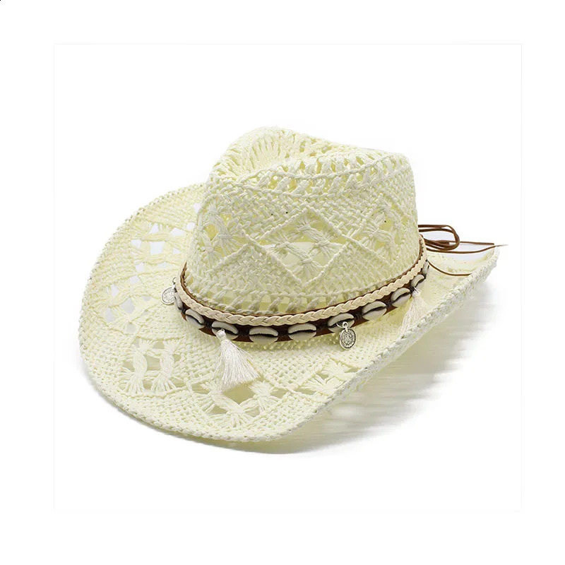 Western Cowboy Hat for Women Men Paper Straw Wide Brim Beach Cap UV Protection Cowgirl Fedoras Mens Hats Sombrero Hombre 241227