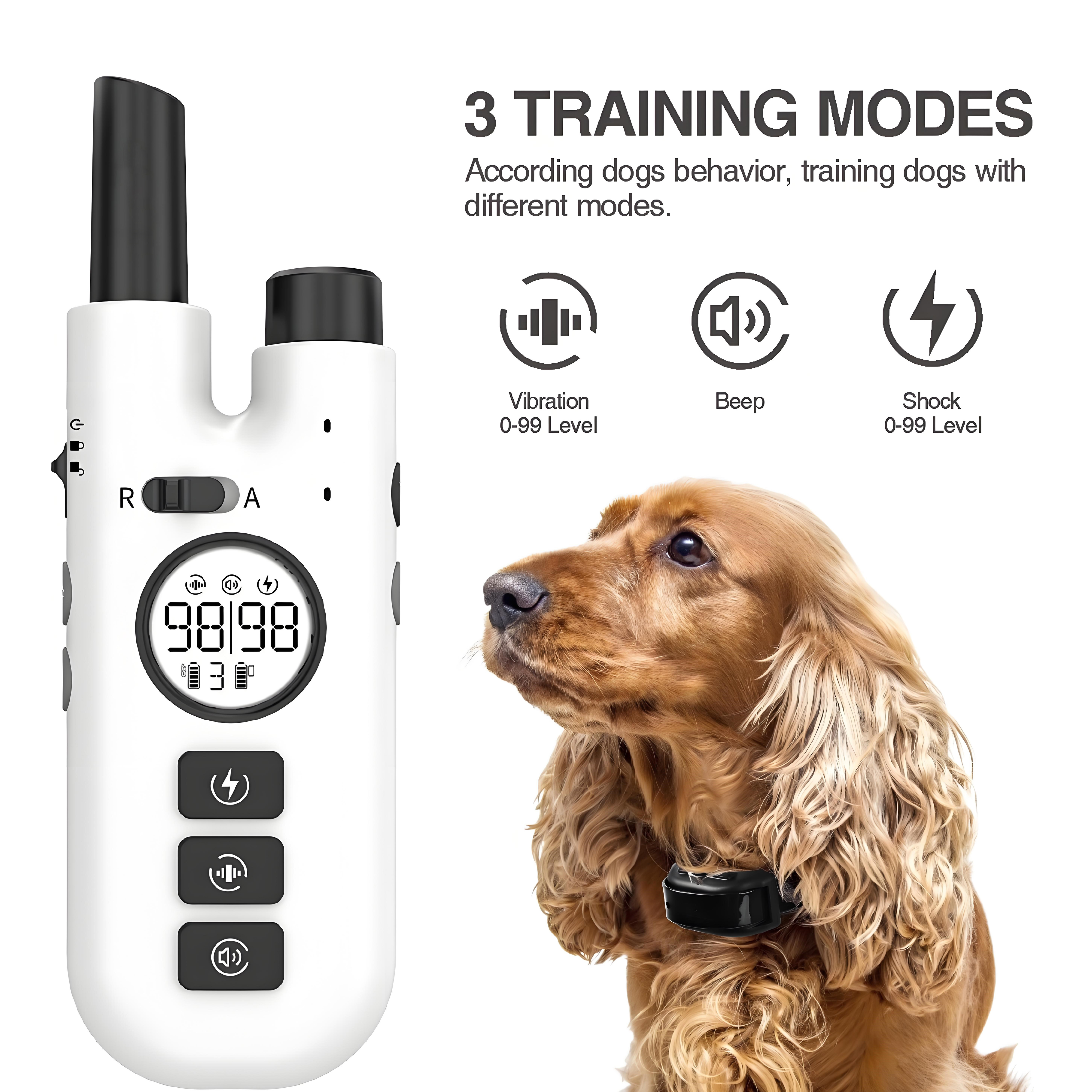 Waterproof Dog Training Collar, Auto-Barking Stopper, LCD Power Display, Remote Control, Vibration Collar, Shock Lock, 2in1