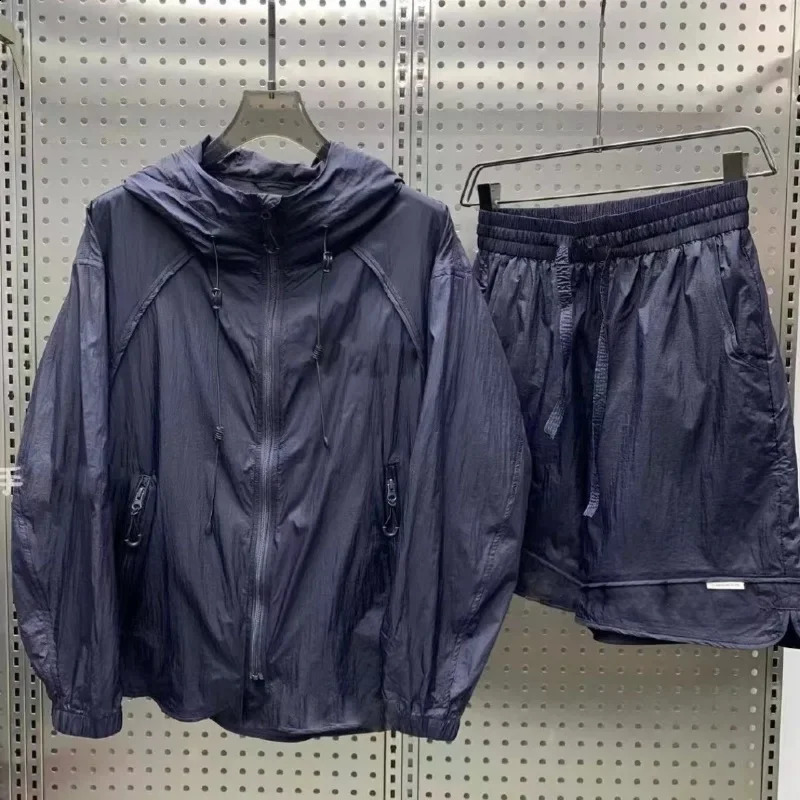 Summer Shorts Suit Casual Thin Hooded Sun Protection Suit Threequarter Pants Set Twopiece Trendy Slim Handsome Men Urban 241226