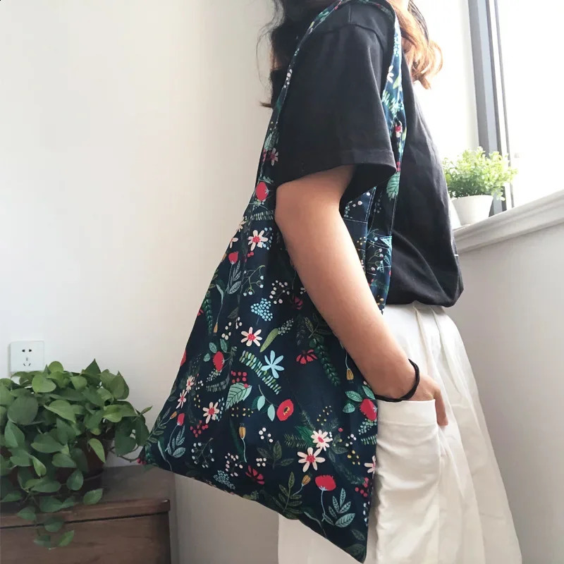 Youda Fashion n Women Flower Handbag Classic Book Shopping Shoulder Bags Original Ladies Cotton Fabric Bag For Girls 241225