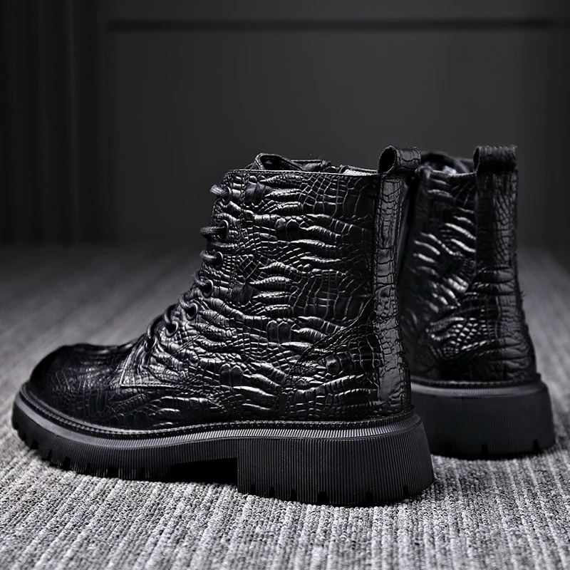Grain Cow Leather Martin Boots Fashion Men Ankle Boots Genuine Leather Casual High-top Men Boots Winter Boots 241226