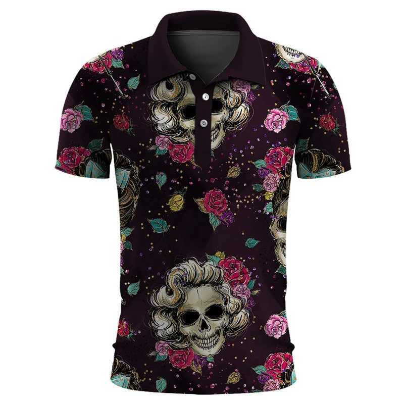 Funny Skull 3D Print Short Sleeve Polo Shirts For Men Clothes Casual Mexico Lucky Skeleton Graphic Lapel POLO Shirt Button Tops W241227