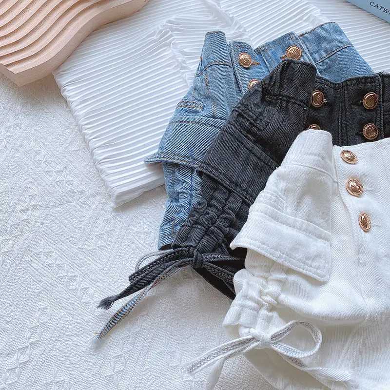 2024 Summer Girls Fashion Jeans Shorts with Buttons Baby Kids Children Casual Denim Hot Shorts W241227