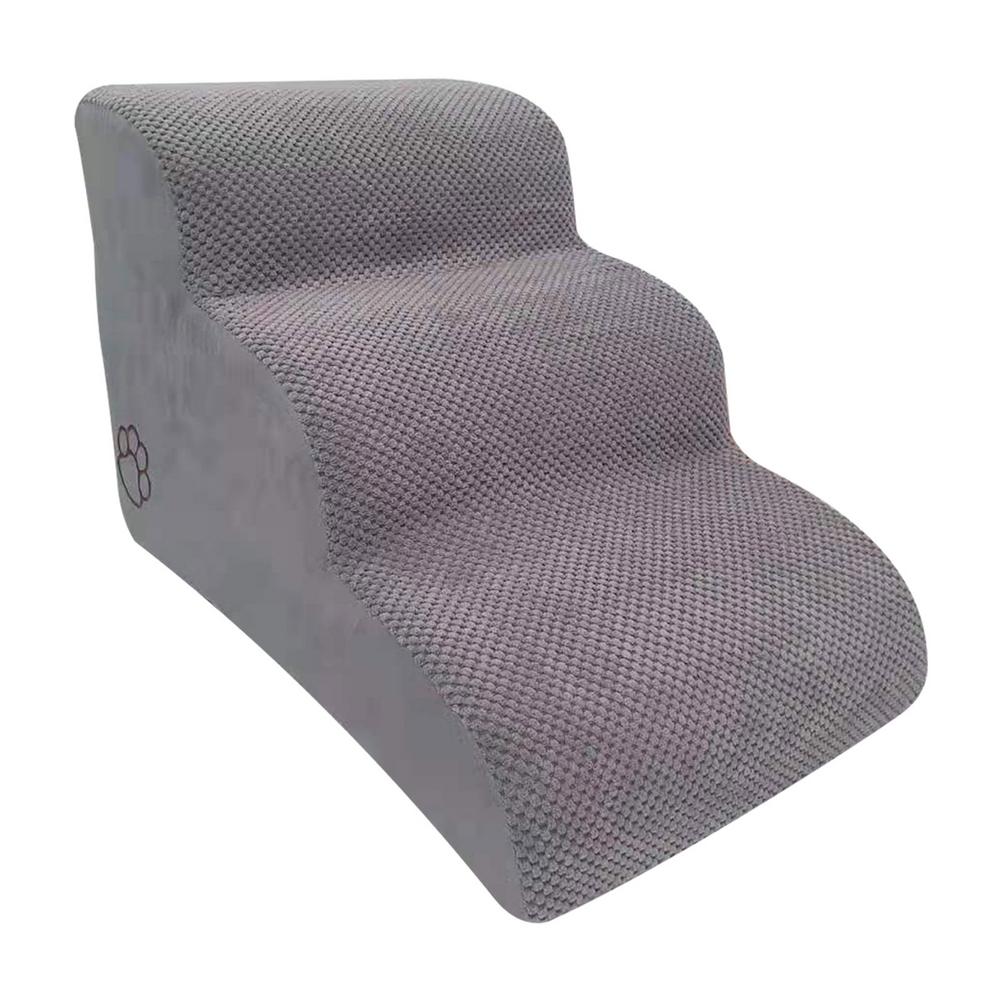 Dog Stairs Pet Ladder With Removable Cover Brown Gray Pet Steps For Small Dogs 23.62*16.54*15.35in Flannel and High-Density S