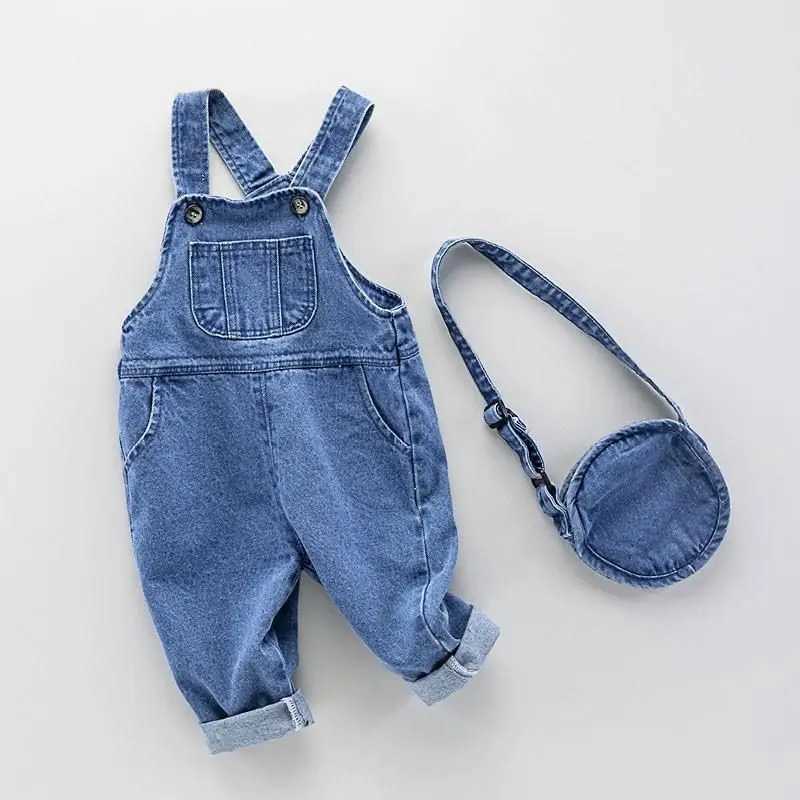 Spring and Autumn New Childrens Overalls Boys and Girls Universal Fashion Jeans Baby Foreign Flavor Versatile Denim Overalls W241227