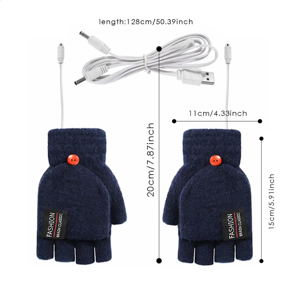 USB Electric Heated Gloves Adjustable Temperature Full Half Finger Warmer Touchscreen Electric Thermal Gloves Warm Winter Warmer 241227