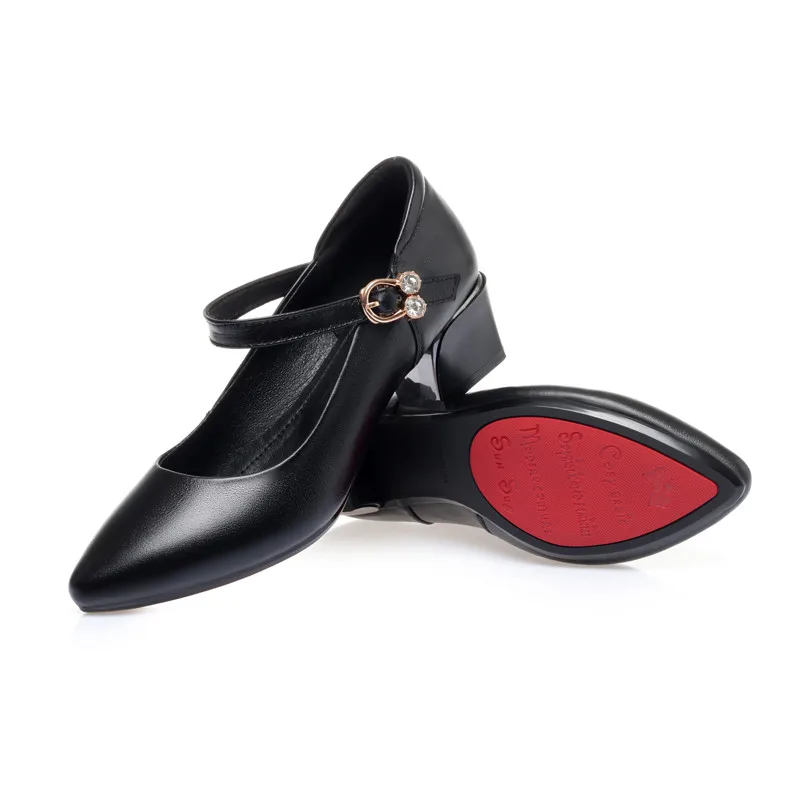 Women Shoes Mid Heel Spring Genuine Leather Women Commuter Shoes Round Toe Shallow Mouth Large Size Women's Shoes