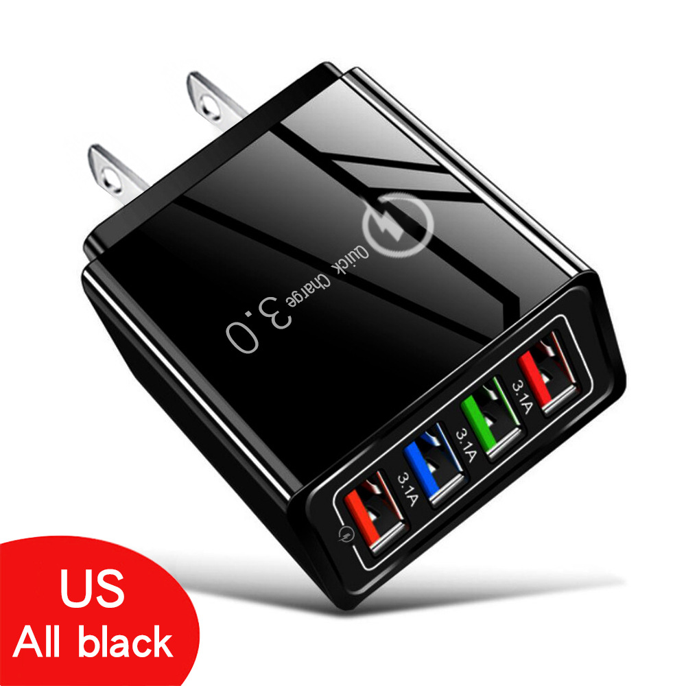 4 USB Mobile Phone Home Charger 3A Color Multi Port Charging LED Light Standard Tablet Plug