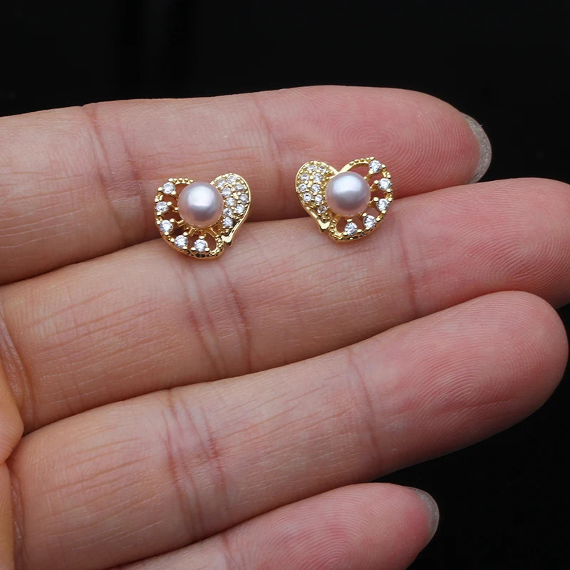 Freshwater Pearl Necklace and Earring Set for WomenCute Heart Pearl Jewelry Set Wife Mother Gift White Black 241226