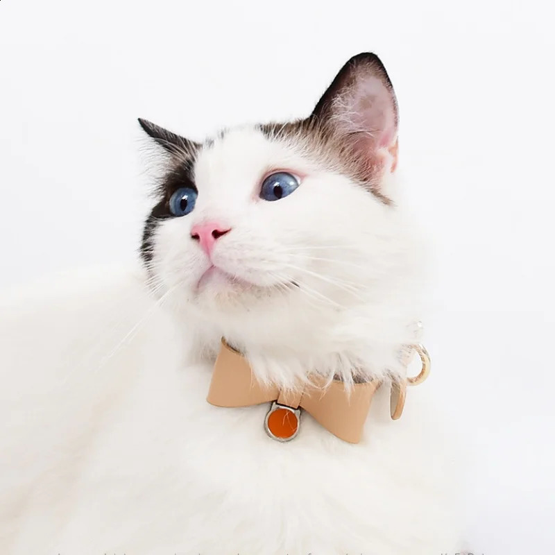 leather cat harness leash set Soft leather bowknot cat collar adjustable outdoor pet traction rope metal buckle pet vest 241225