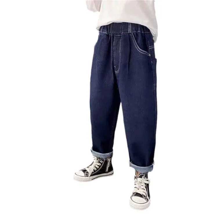 Ins Spring Autumn 3-12Y Childrens Denim Pants Cotton Elastic Waist Baby Boy Jeans Loose Casual Teen Boys Trousers W241227