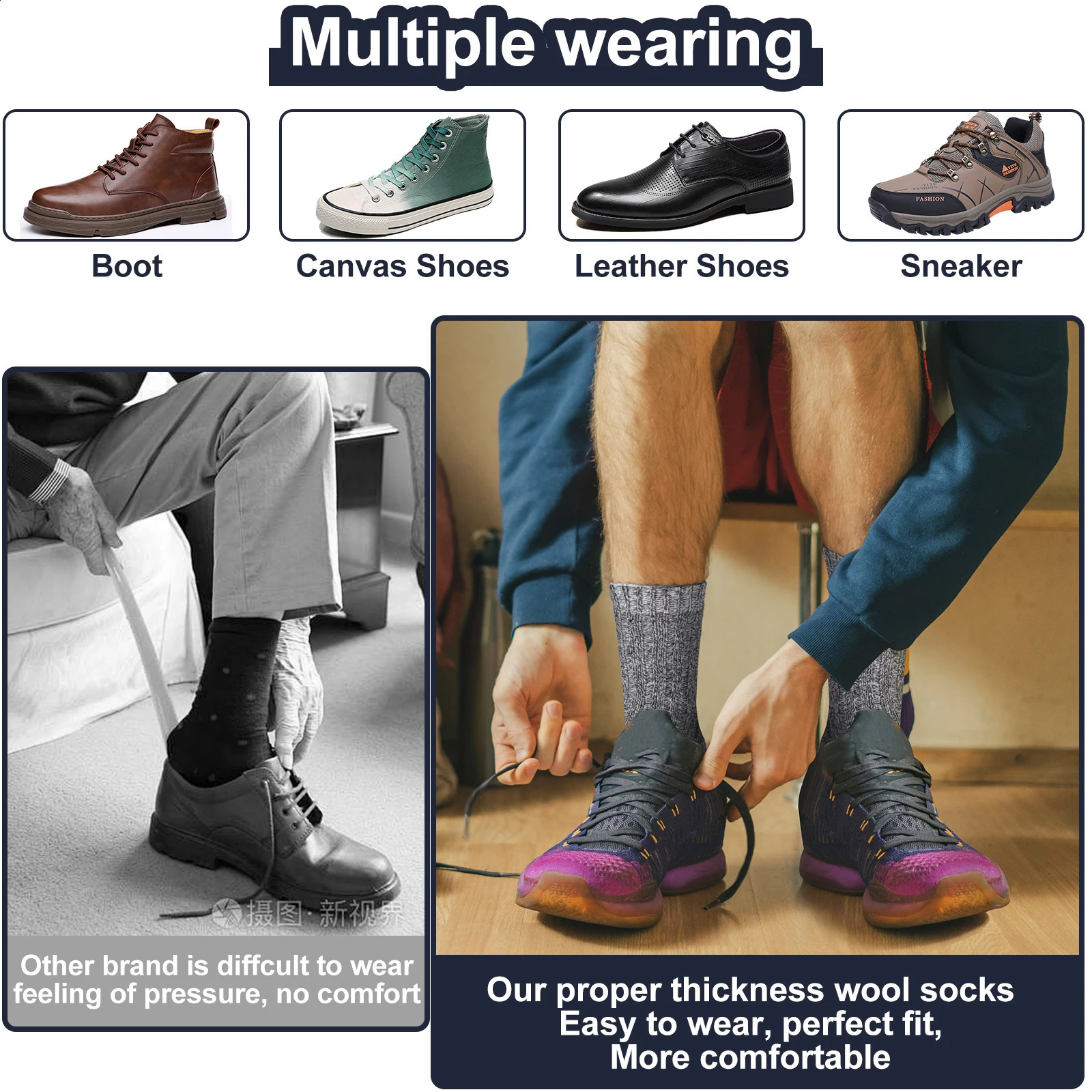 3 Pairs Men Socks Winter Thermal Warm Thick Knit Soft Classical Business Vintage Traditional Casual Crew Boot Socks Gifts 241226