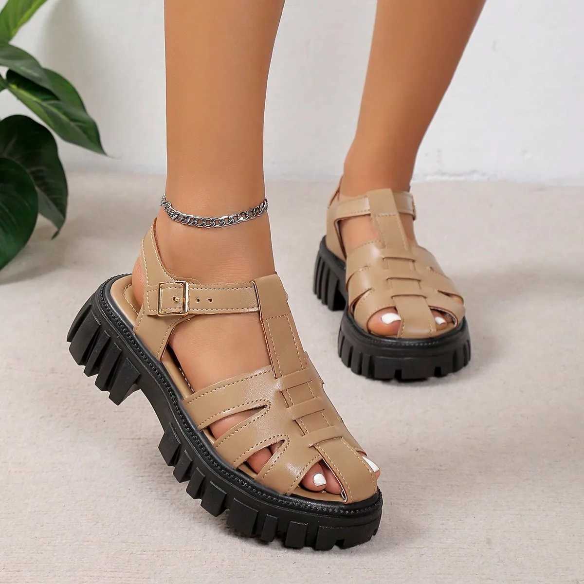 High Quality Womens Sandals Summer New Brand Closed Toe Platform Sandals Rome Strap Square Round Toe Fashion Shoes for Women T241227