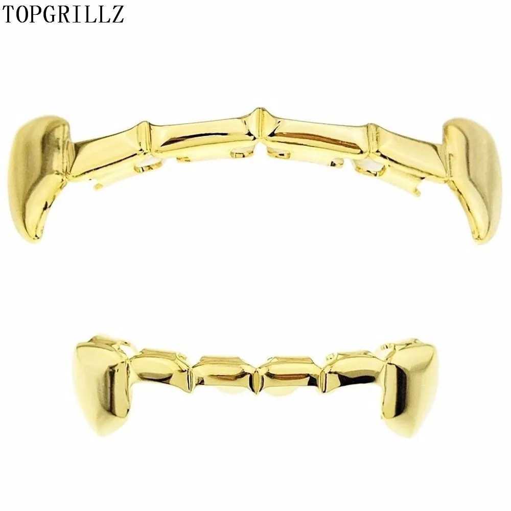 TOPGRILLZ Gold Fang Grillz Set Gold Color Plated Half Teeth Dracula Vampire Slim Grills Gold Top Bottom Sets Hiphop Gold grillz W241227