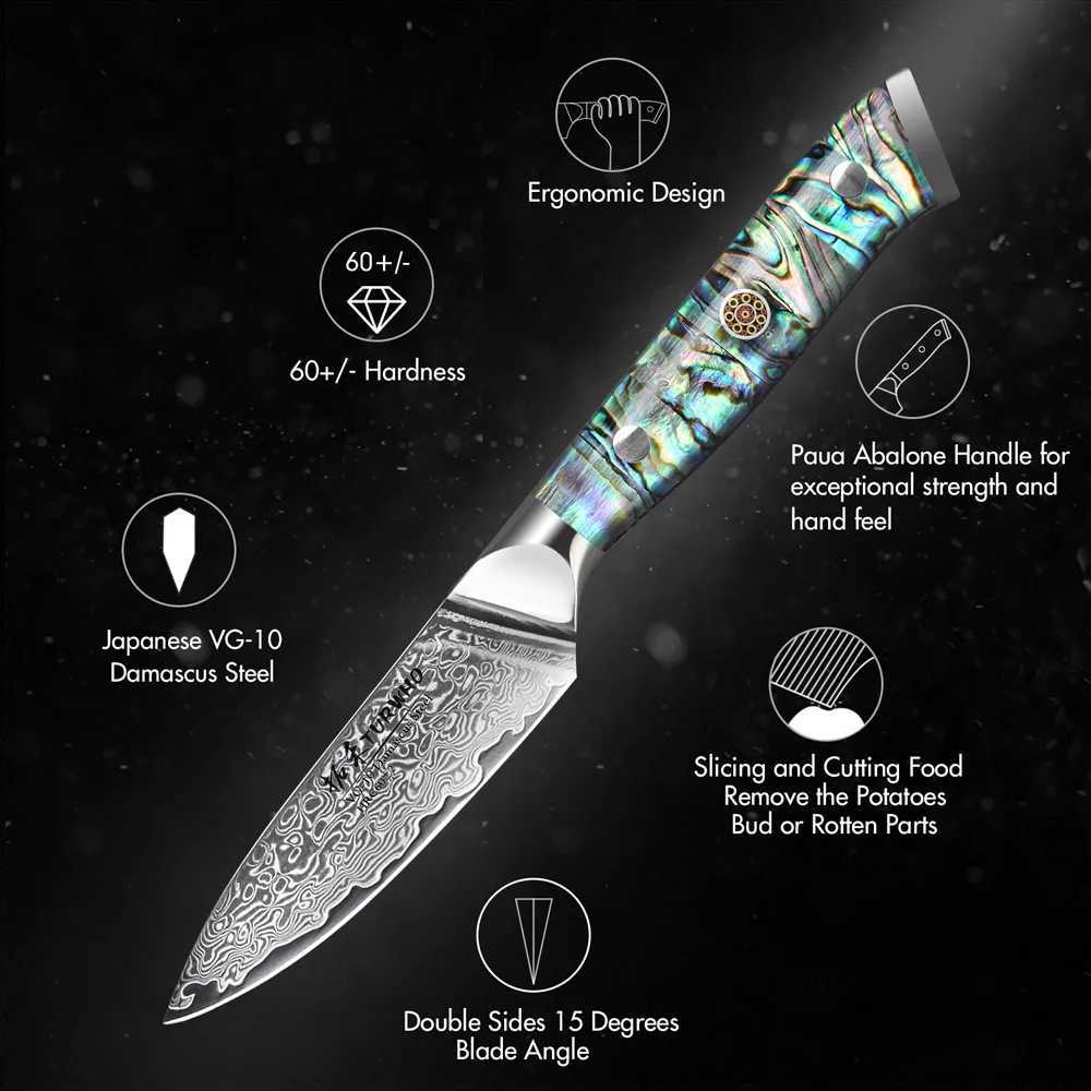 TURWHO 3.5-inch kitchen knife made of large horse leather steel Abalone shell handle Japanese carving and peeling knife kitchen tool Y241227