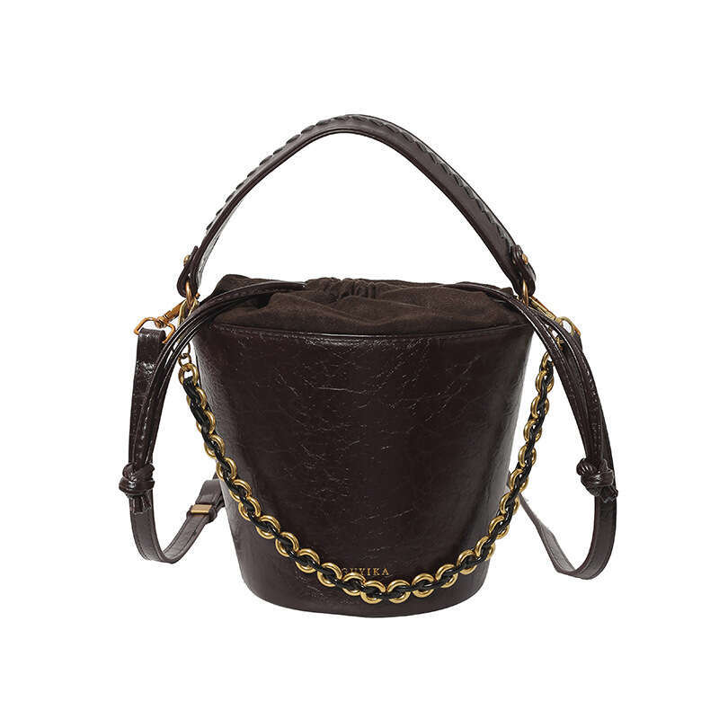 Women's Bags Retro Bucket Crossbody Bags For Women Oil-Waxed Leather 2-In-1 Chain Shoulder Bag Designer Purses And Handbags