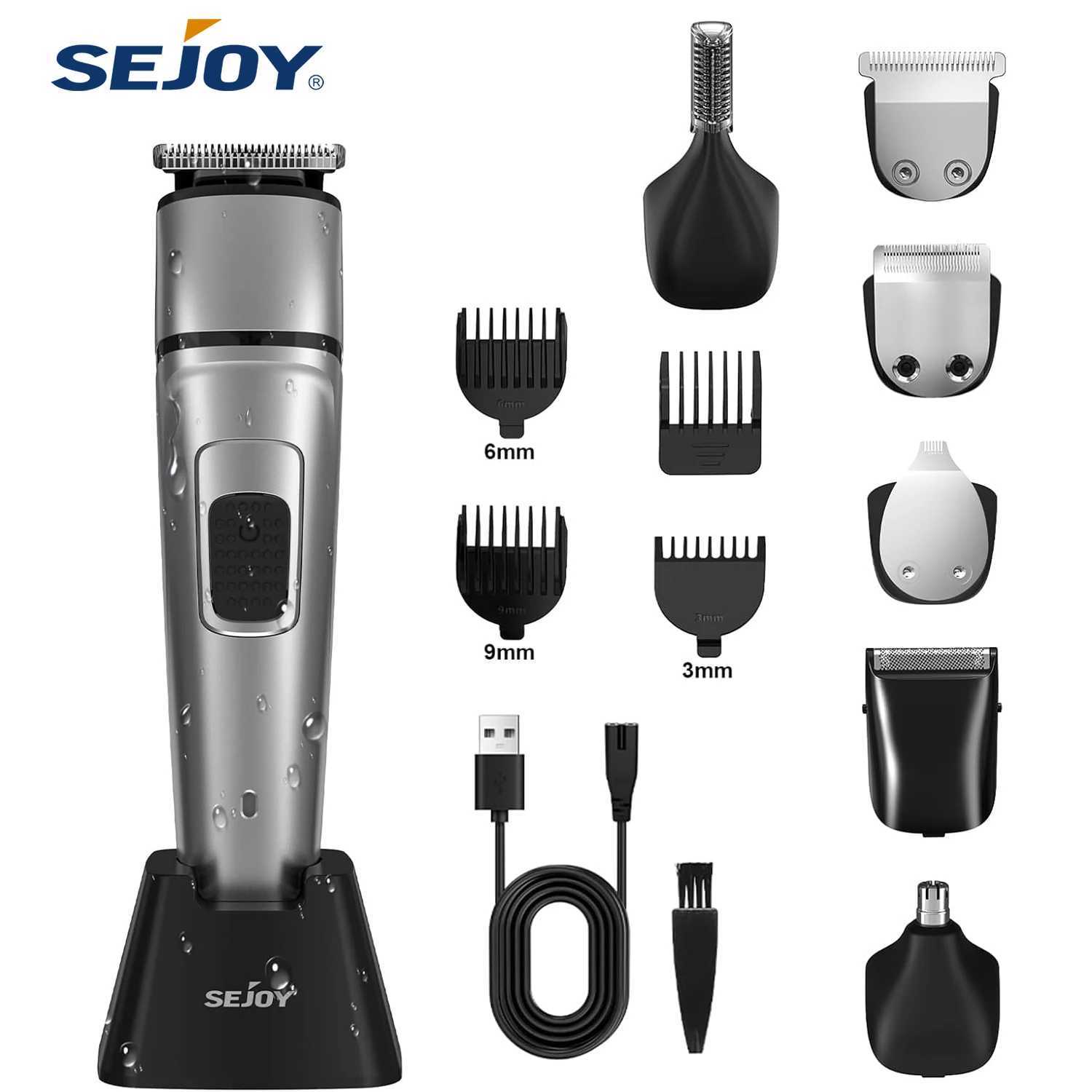 Sejoy 6 IN 1 Hair Trimmer for Men Electric Groin Hair Trimmer Cordless Beard Trimming Kit with Standing Charging Dock W241227