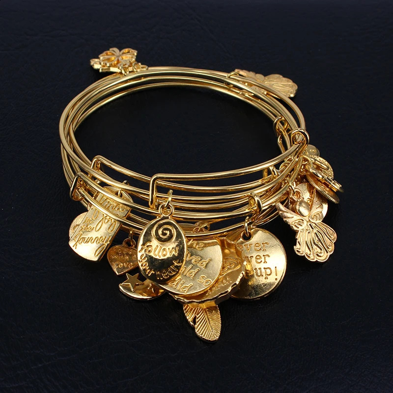 5pcs Gold Color Bangle Bracelet Set Adjustable Wire Cuff Bracelets for Women Fashion Jewelry Charm Bangles Gift C042 241227