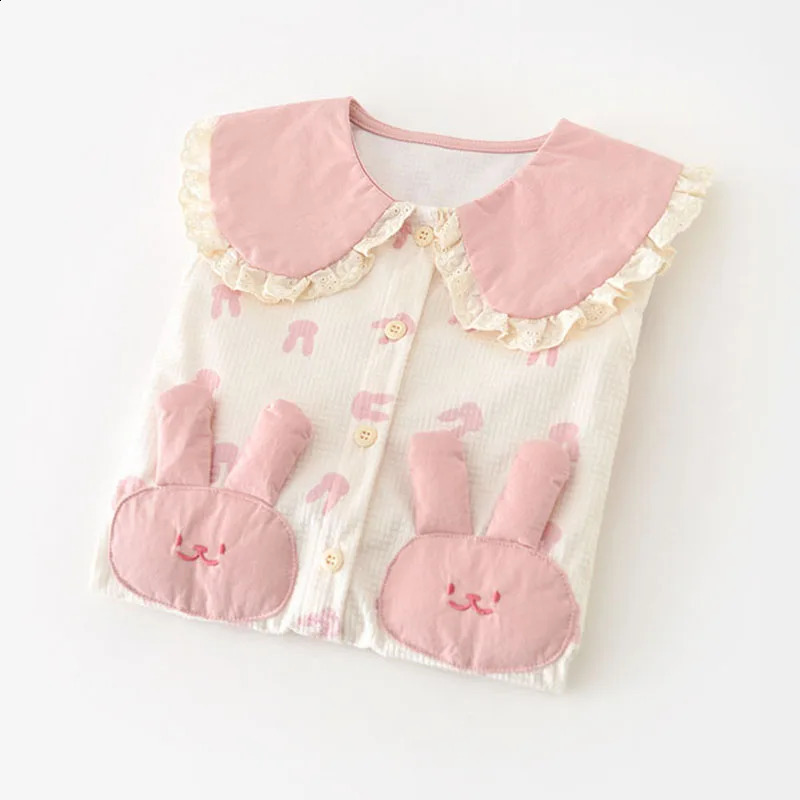 Spring Autumn Baby Bodysuit Full Printed Bunny Pocket Jumpsuit for Infant Girls Cute Peter Pan Collar Toddler One Piece 241226