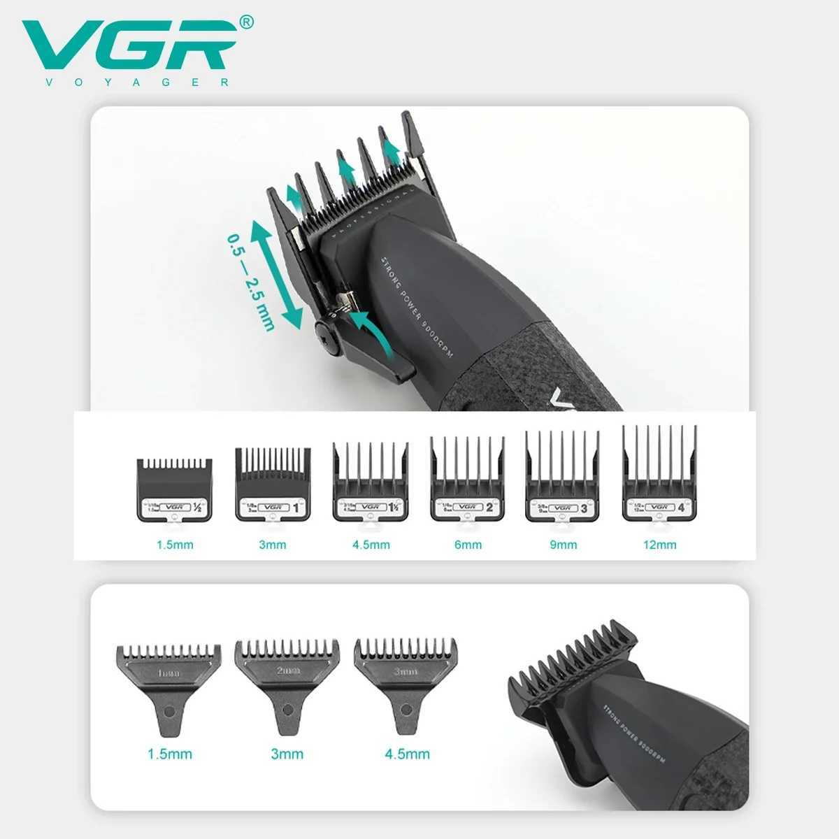 VGR Hair Clippers Professional Barber Clippers Adjustable Hair Cut Machine Electric Clipper Rechargeable Hair Clippers Men V-640 W241227