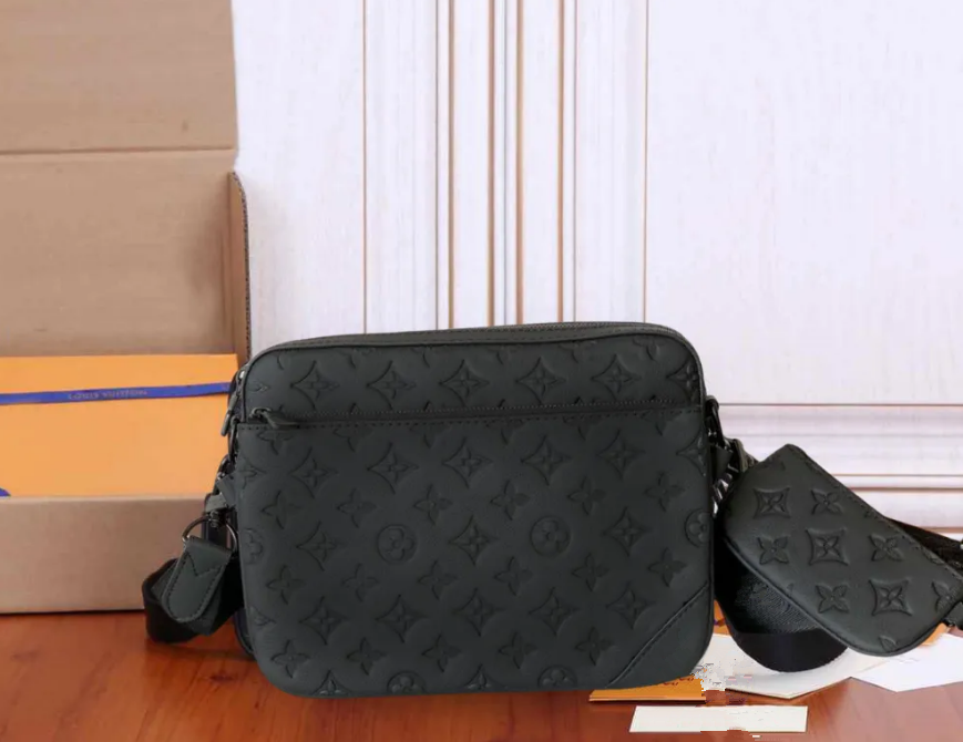 2024 Designer bags men 3pcs Trio Leather Black Flowers Messenger Purse Crossbody Bags Shopping Bag Plain Shoulder bag Handbags Women Wallets purse bag