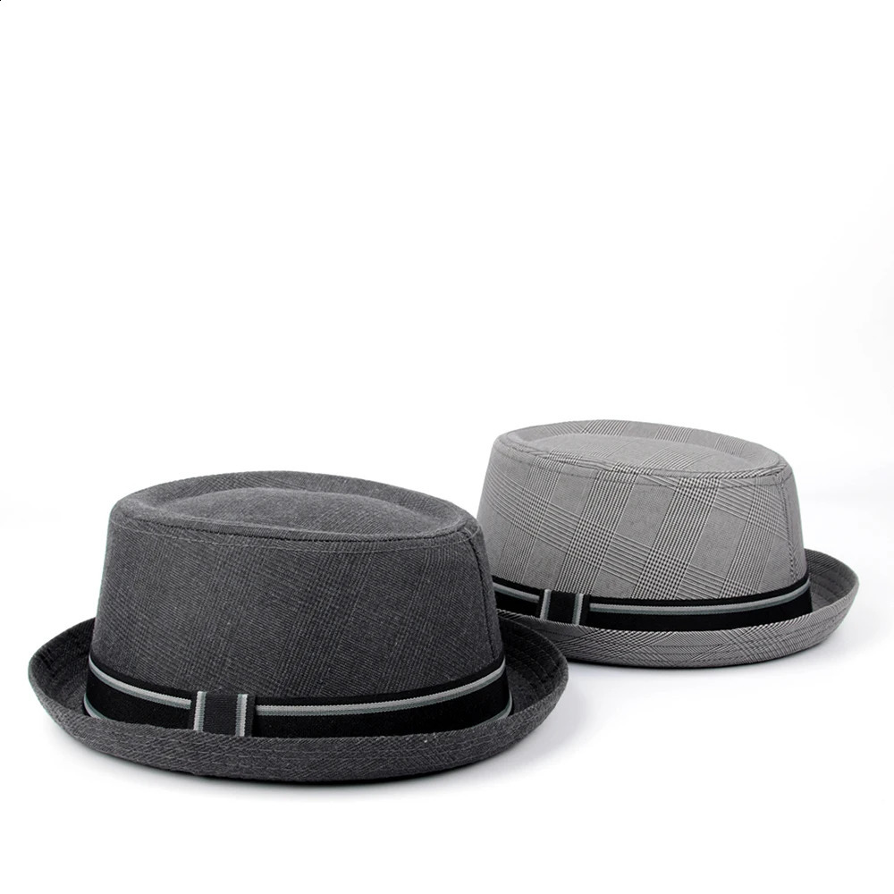 Men Fedora Hat Flat Pork Pie Hat For Gentleman Dad Bowler Porkpie Jazz Hat Big Size S M L XL 241226