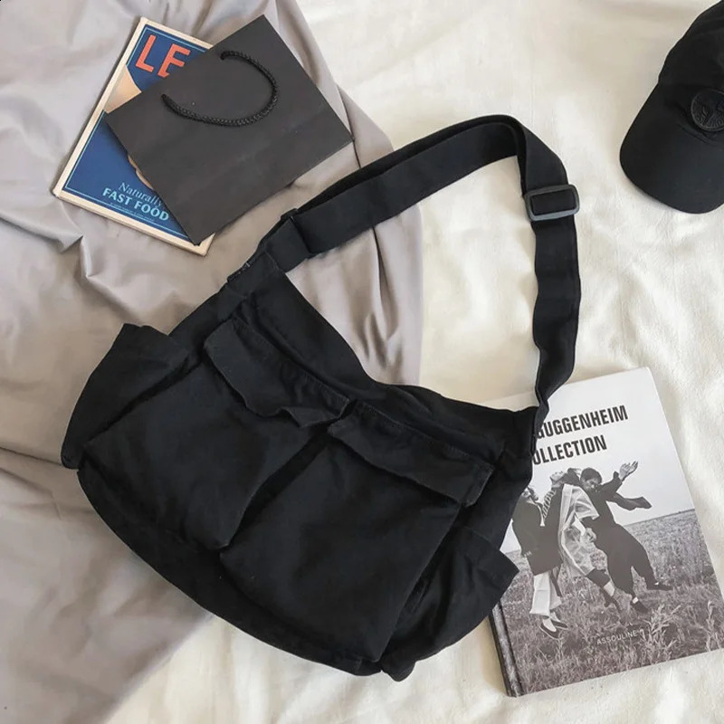 Workwear Canvas Shoulder Bag Large Capacity Retro Messenger Bag Student Class Messenger Bag241226