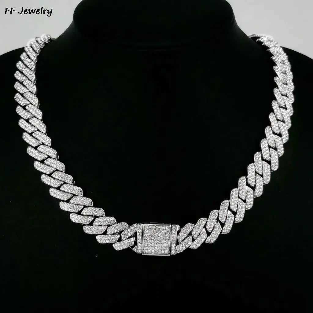 12mm set of Men Women Hip Hop d Out Bling Prong Cuban Chain Necklace Paved Rhinestone Link Chain Choker Necklace Men JewelryXJ241227
